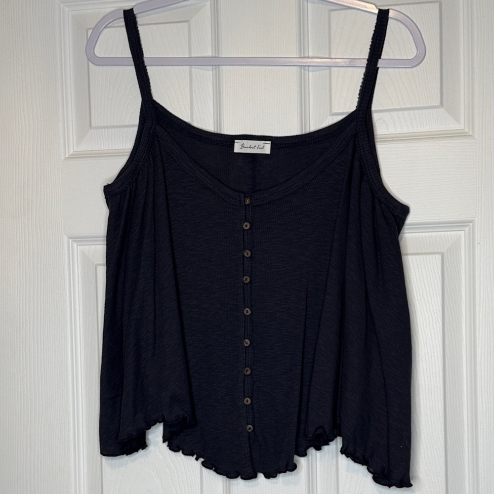 BUCKETLIST Navy Button-Front Camisole, Small (Oversized Fit). NEW